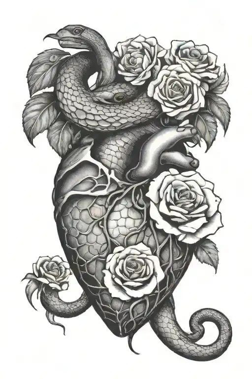 Snake Squeezing Human Heart With Roses