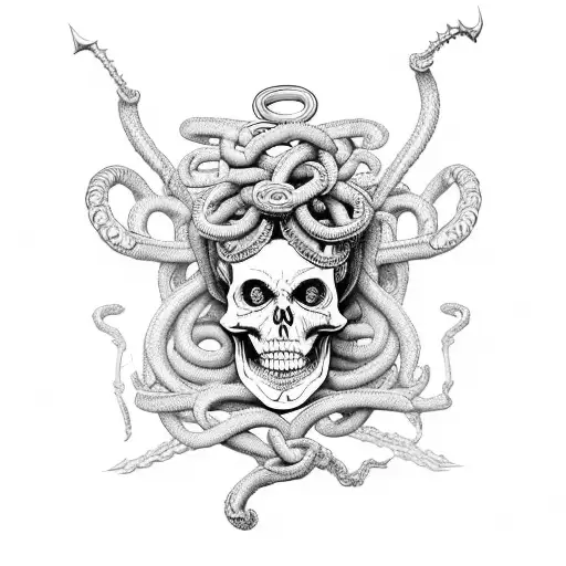 A Medusa With Skeleton-like Features Surrounded By Shackles
