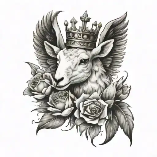 Lamb With Crown Of Thorn And Doves Flying