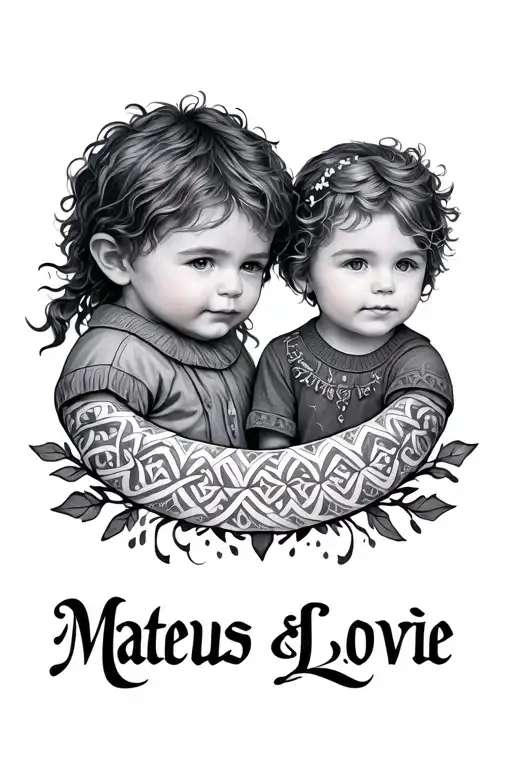 Nordic Theme Tattoo Featuring My Children's Name Written Mateus And Lovie