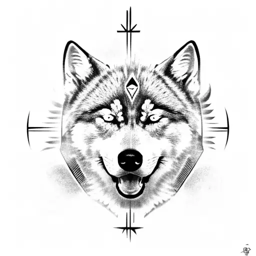 Mayan Sun Symbol Incorporating A Husky Face