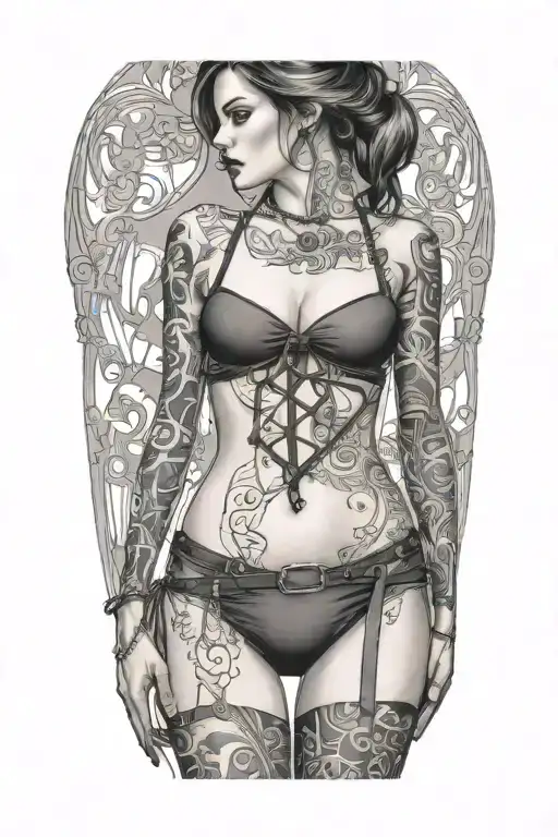 Sexy Woman In Bondage Underwear Standing Facing Left