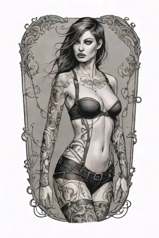 Sexy Woman In Bondage Underwear Standing Facing Left