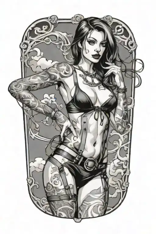 Sexy Woman In Bondage Underwear Standing Facing Left