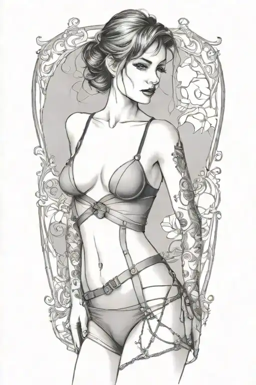 Sexy Woman In Bondage Underwear Standing Facing Left