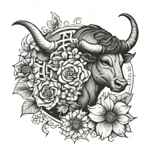 Taurus Zodiac Symbol With Flowers