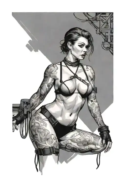 Sexy Woman In Bondage Underwear Standing Facing Left