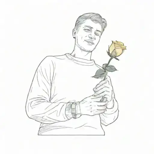 A Young Man Holding A Yellow Rose In A Vase