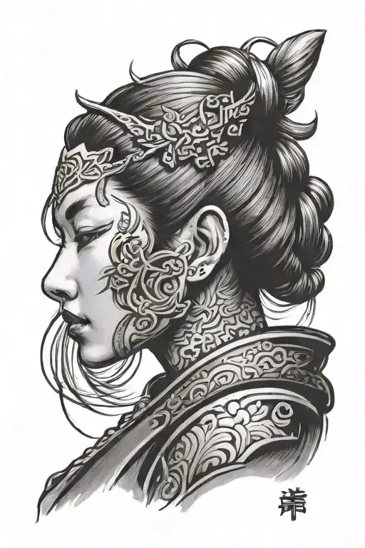 Samurai Side Profile Traditional Lady Head