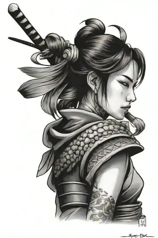 Samurai Standing Side Profile Traditional Lady