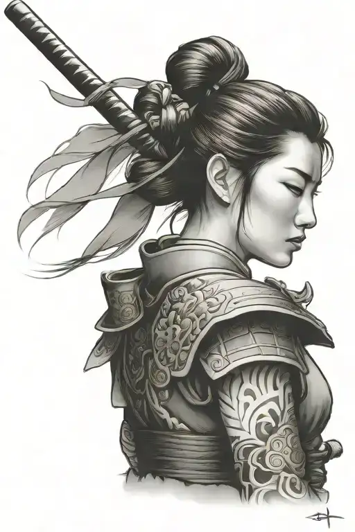 Samurai Standing Side Profile Traditional Lady