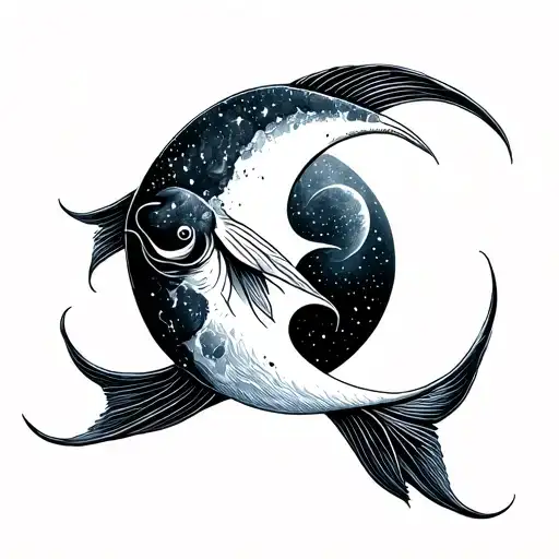 Pisces With Diminishing Moon In Minimalist Style