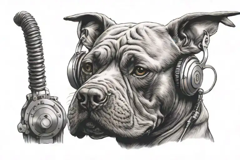 Pitbull Wearing Headphones