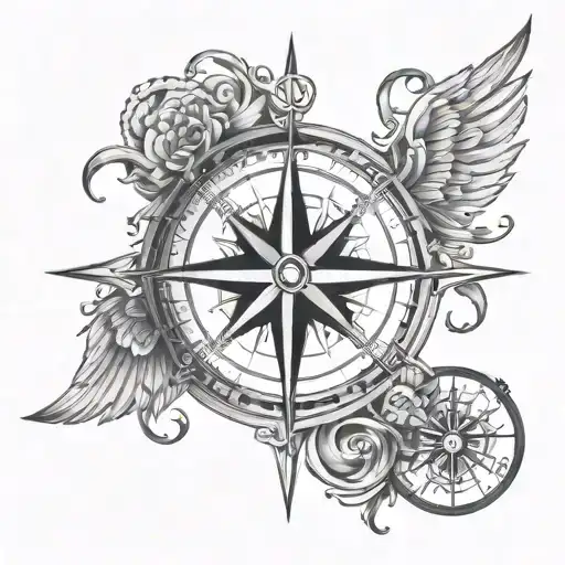 Compass Rose With Outstretched Wings