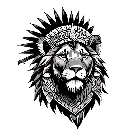 Aztec Warrior Killing A Lion