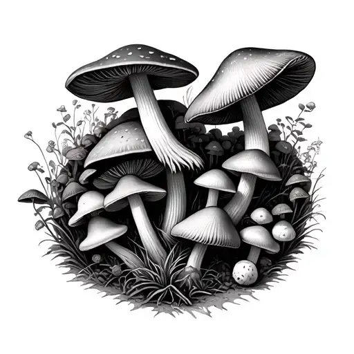 Multiple Different Kinds Of Mushrooms In The Shape Of A Circle