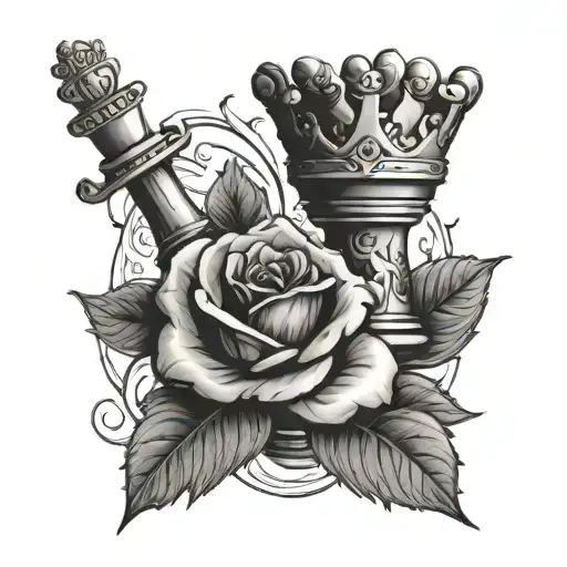 Chess King With Long Stem Rose