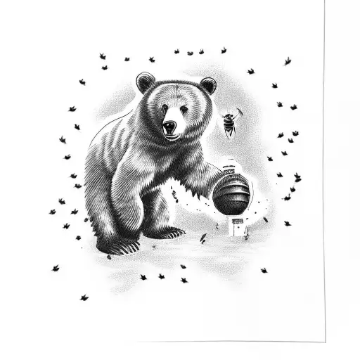 A Bear Clumsily Reaching Up Towards A Bee Hive