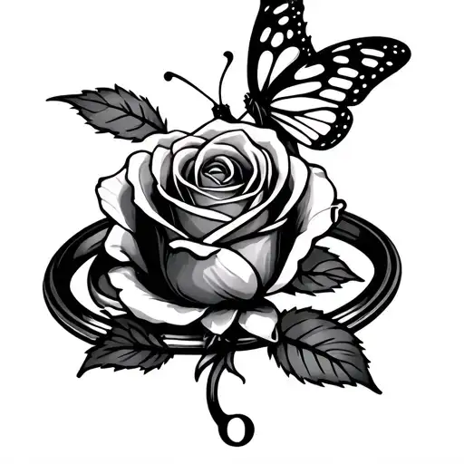 Rose On A Ring With A Semicolon Butterfly