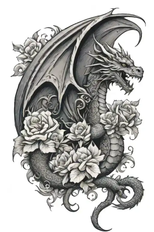 Elegant Winged Dragon Wrapped With Florals