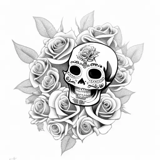 Lorena With Roses And A Dia De Los Muerto Skull