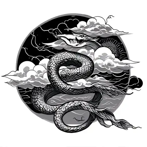 Japanese Style With Clouds And A Snake