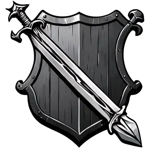 Triquerta Trinity On Sheild With Sword Behind It