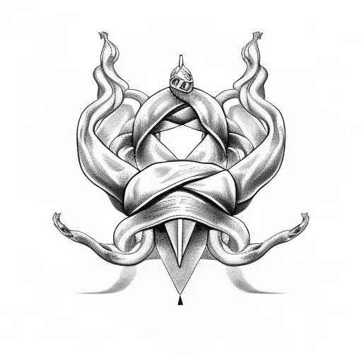 A Stylized Black And Grey Design Featuring The Word 'Devdatt' Intertwined With A Conch Shell