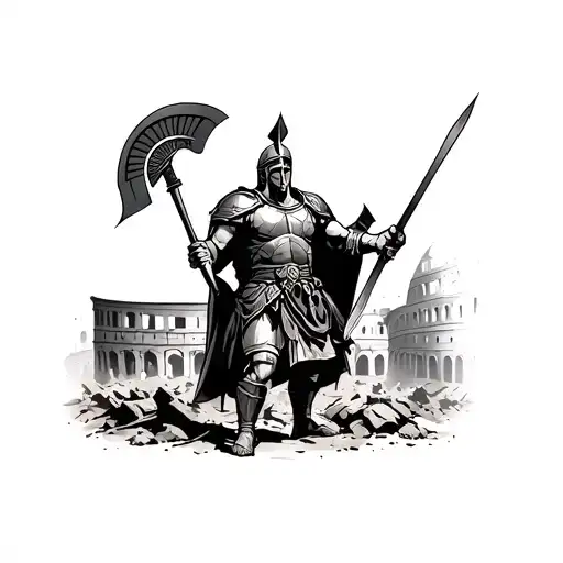 Spartan And Background Soldier A Roman Coliseum