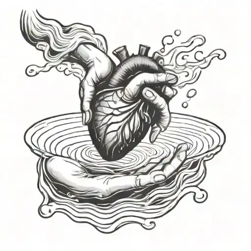 Two Hands Holding Heart Coming From Rippling Water