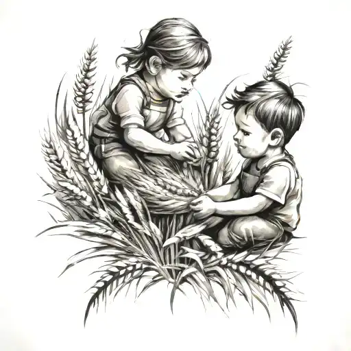 Children Plant Wheat