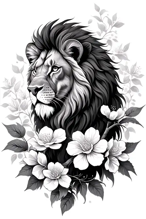 Lion And Cherry Blossoms