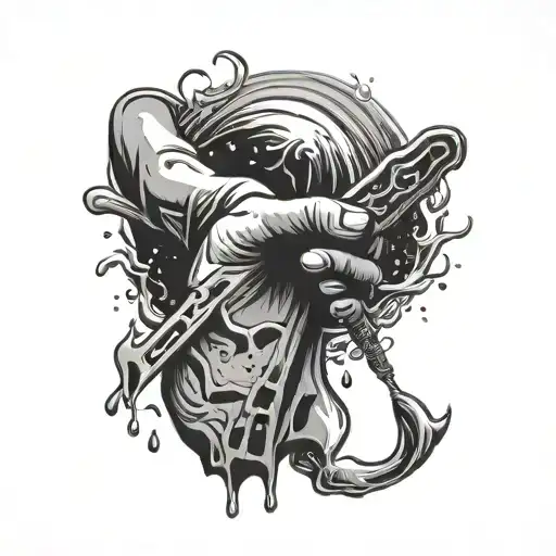 Hand Holding Knife Turning Into Water