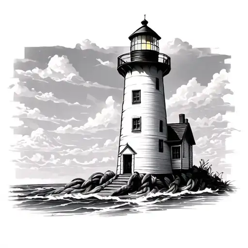 Black And White Light House With Rope Intertwined