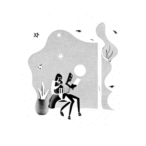 A Silhouette Of A Person Reading A Book Under A Starry Sky