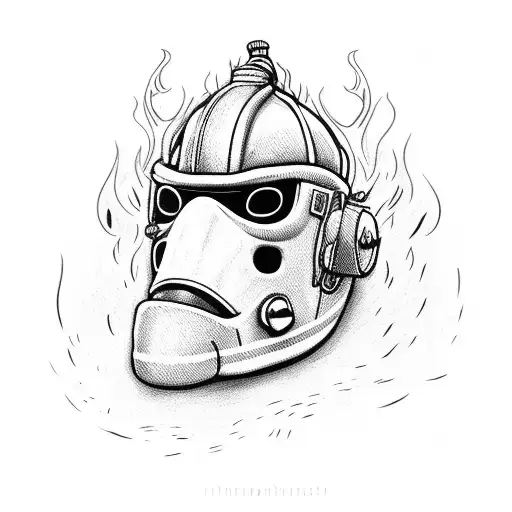 Firefighter Head With Mask And Flames In The Back