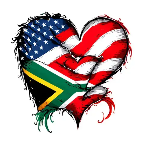American Flag Then A Heart And Then A South African Flag