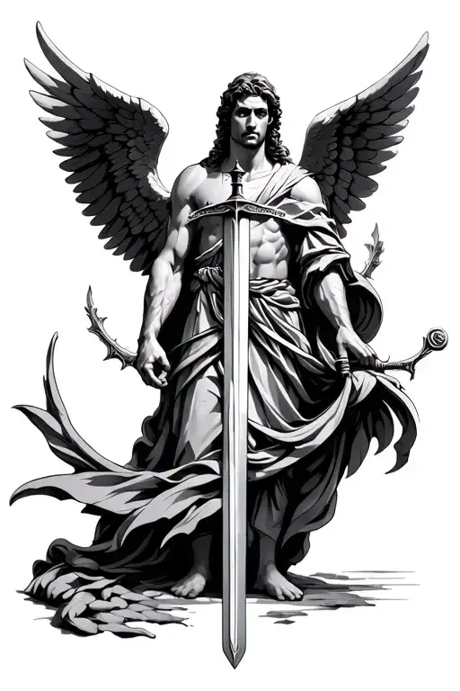 Arch Angel Michael Holding Sword With Wings