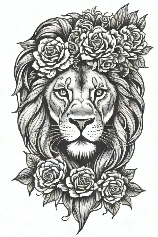 Lion Queen Crown Surrounded By Bold Flowers