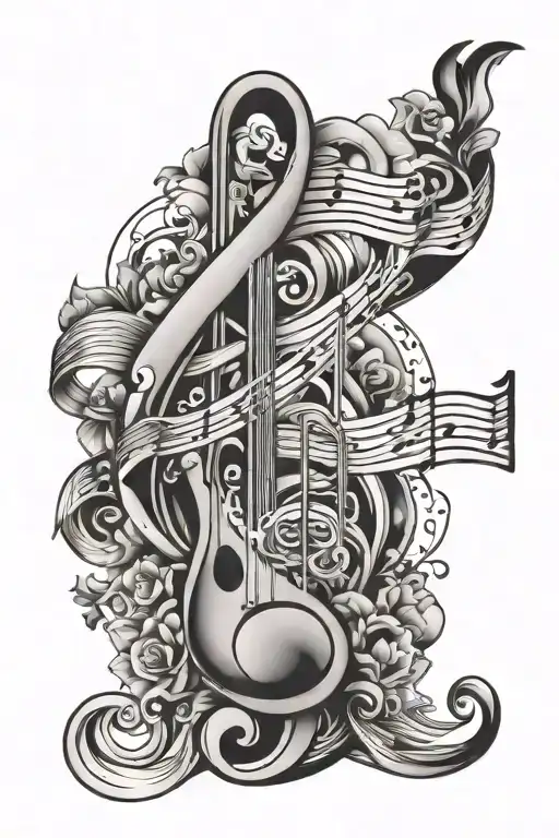 Music Note And Travel Inspired Tattoo Design