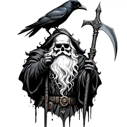 Santa Death With A Scythe With A Crow On Top
