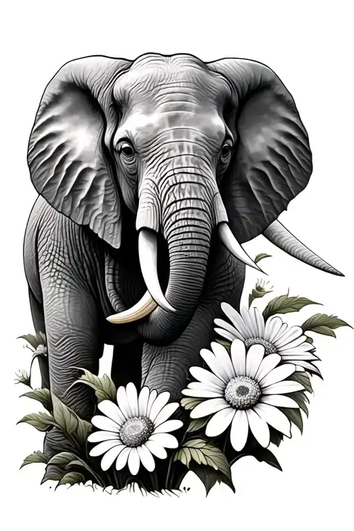 Elephant And Daisy Flower