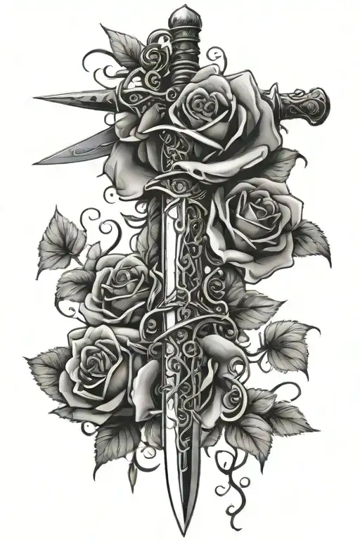 Sword With Rose Vines Wrapped Around It