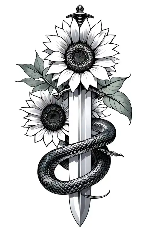 Sword Wrapped In Snake And Sunflower