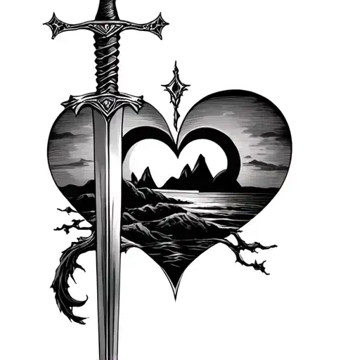 Sword Through Heart With Sunset Background