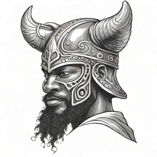 African Male With Facial Hair Wearing A Viking Helmet