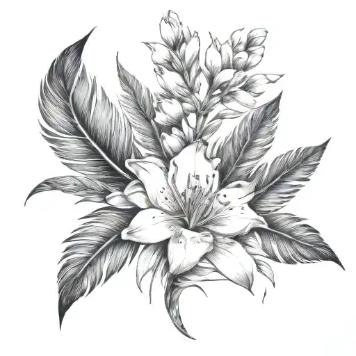 Oleander Flower Over Raven Feathers