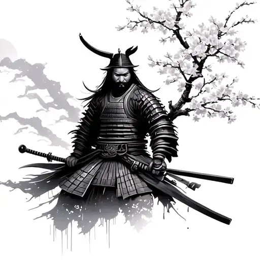 Samurai With Cherry Blossom Tree