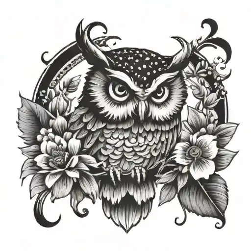 Owl With Flowers Surrounding