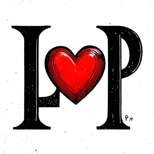 Small Red Heart With Letter L And P Line